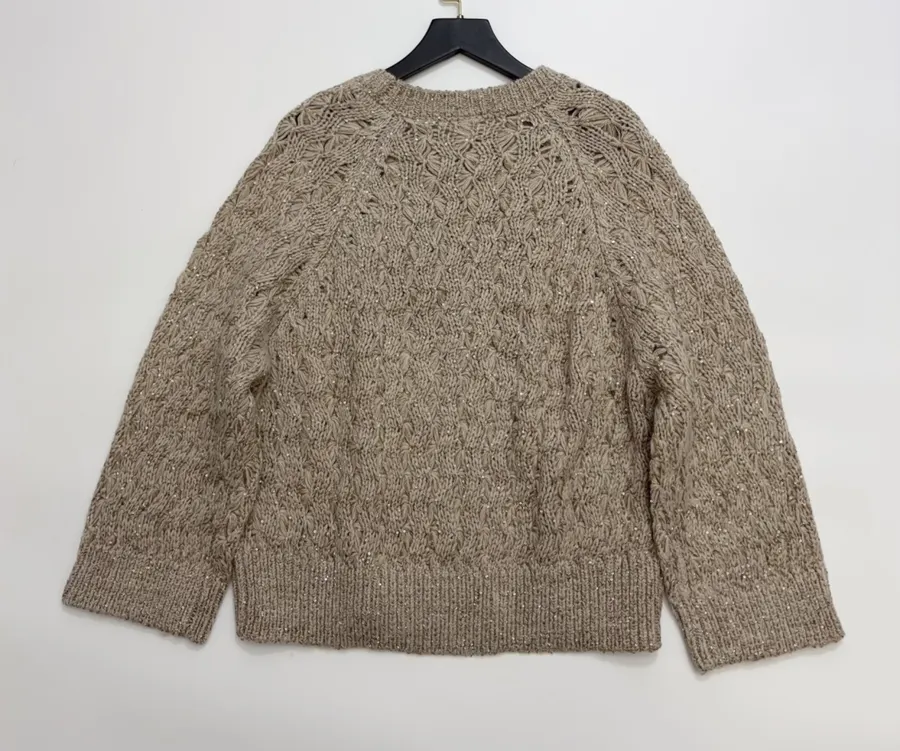 Wool-Cashmere Blend Knitted Top in Beige, product view 13