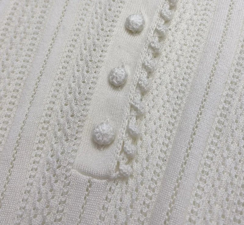 French Ruffle-Collar Long-Sleeve Knit Top in Ivory, product view 07