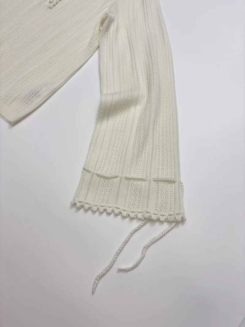 French Ruffle-Collar Long-Sleeve Knit Top in Ivory, product view 08