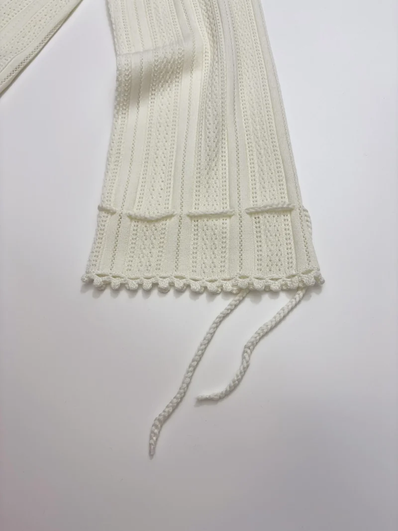 French Ruffle-Collar Long-Sleeve Knit Top in Ivory, product view 09