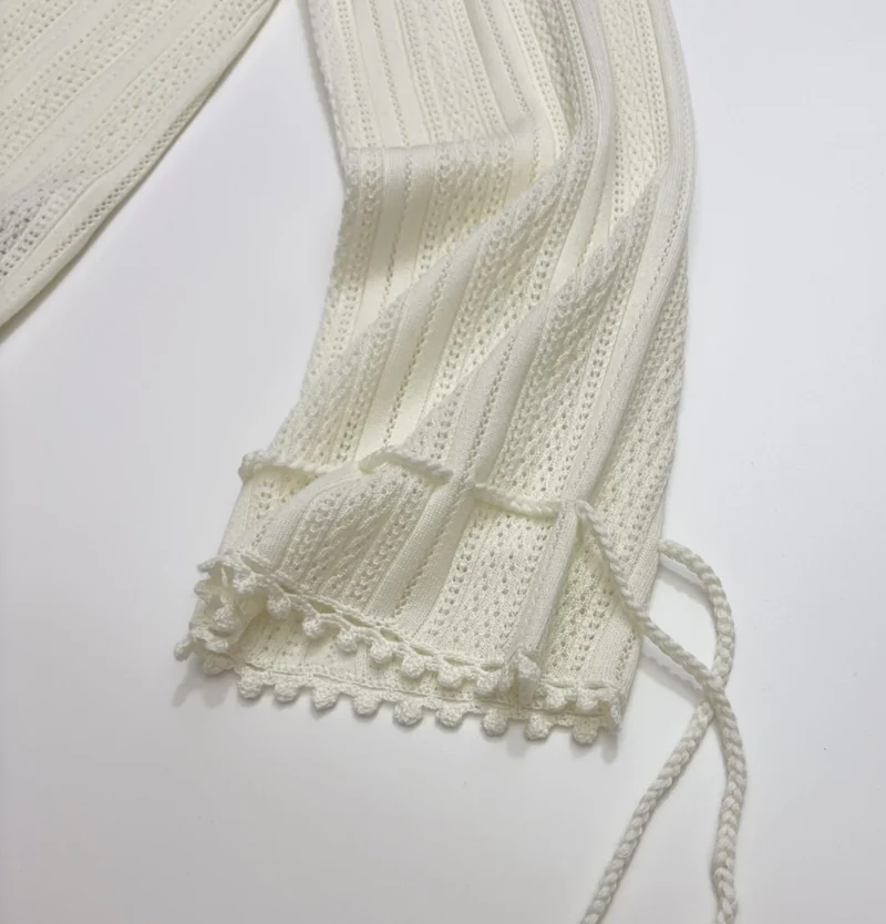 French Ruffle-Collar Long-Sleeve Knit Top in Ivory, product view 10