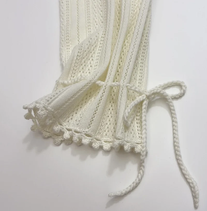French Ruffle-Collar Long-Sleeve Knit Top in Ivory, product view 13