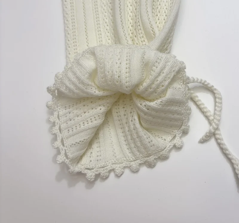 French Ruffle-Collar Long-Sleeve Knit Top in Ivory, product view 14