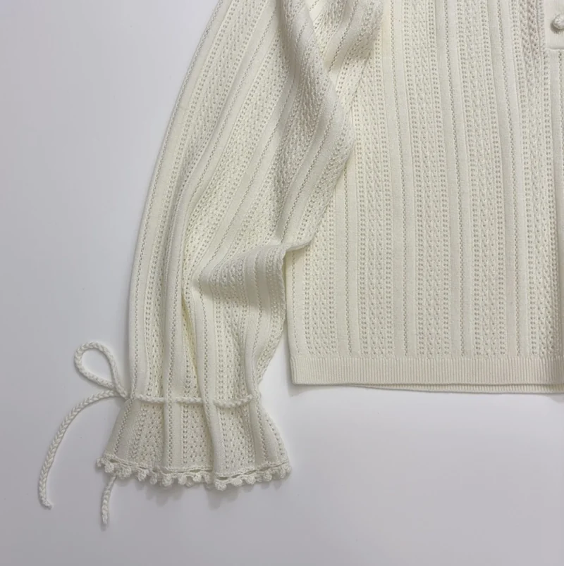 French Ruffle-Collar Long-Sleeve Knit Top in Ivory, product view 15