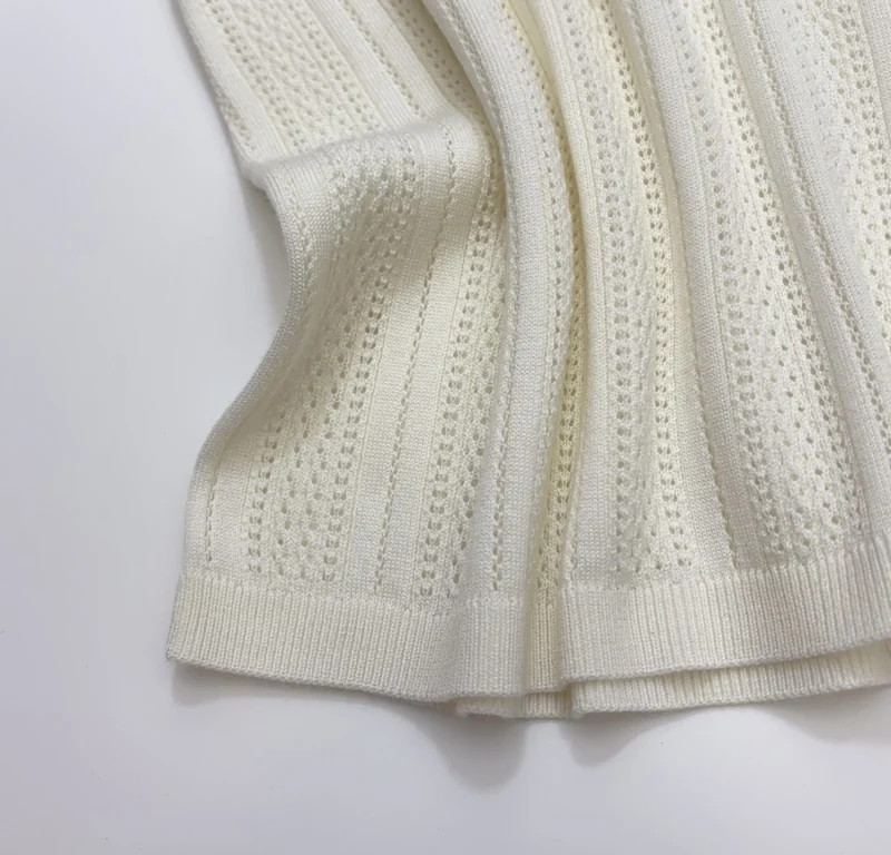 French Ruffle-Collar Long-Sleeve Knit Top in Ivory, product view 16