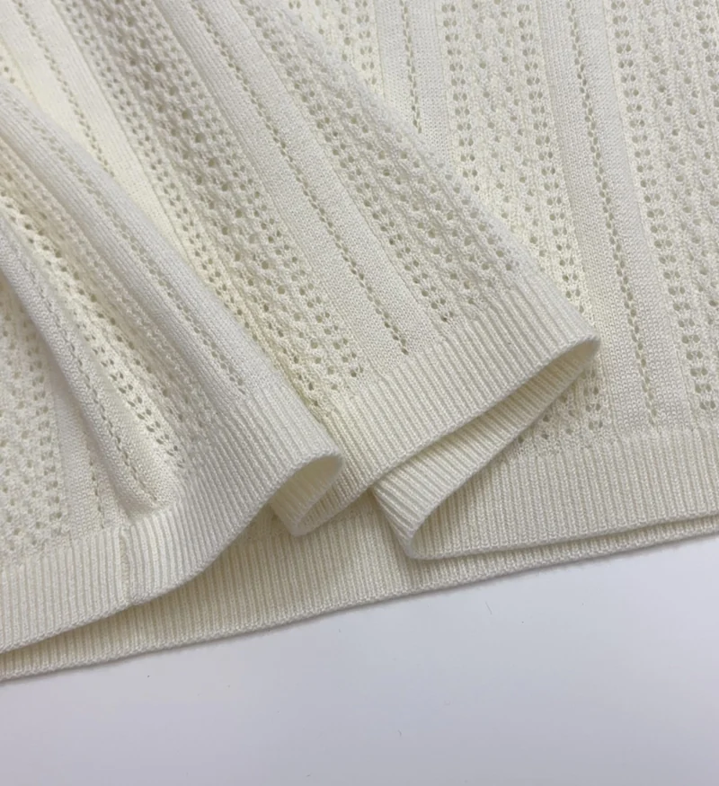 French Ruffle-Collar Long-Sleeve Knit Top in Ivory, product view 17