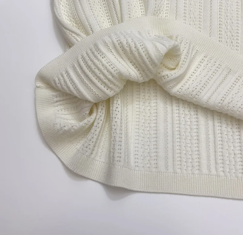 French Ruffle-Collar Long-Sleeve Knit Top in Ivory, product view 18