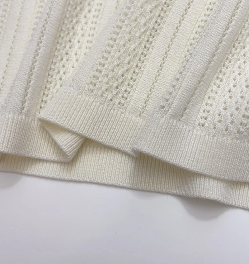 French Ruffle-Collar Long-Sleeve Knit Top in Ivory, product view 19