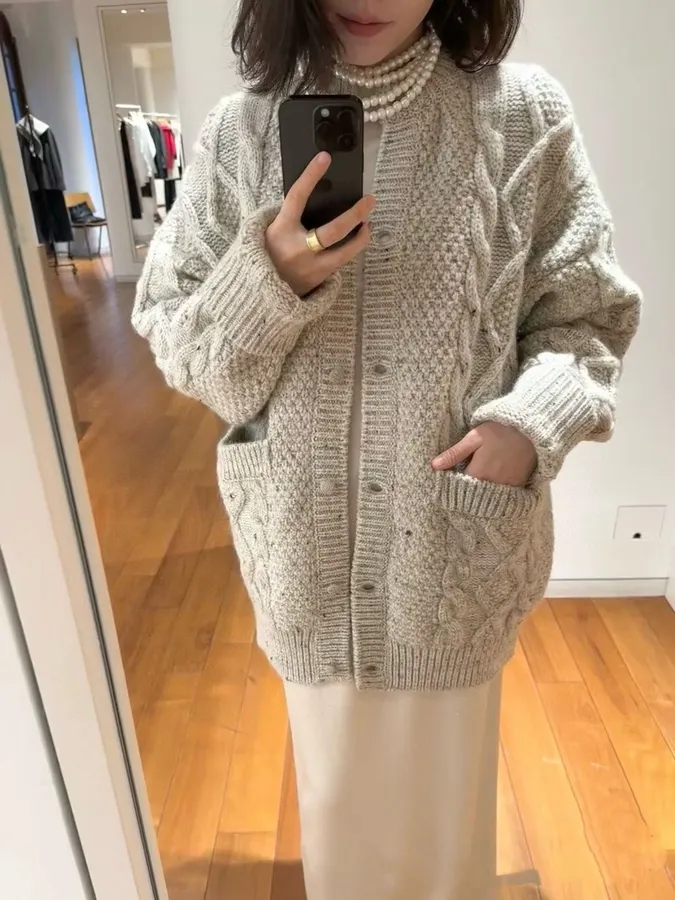 Carven Relaxed V-neck knit sweater in As Shown, product view 01