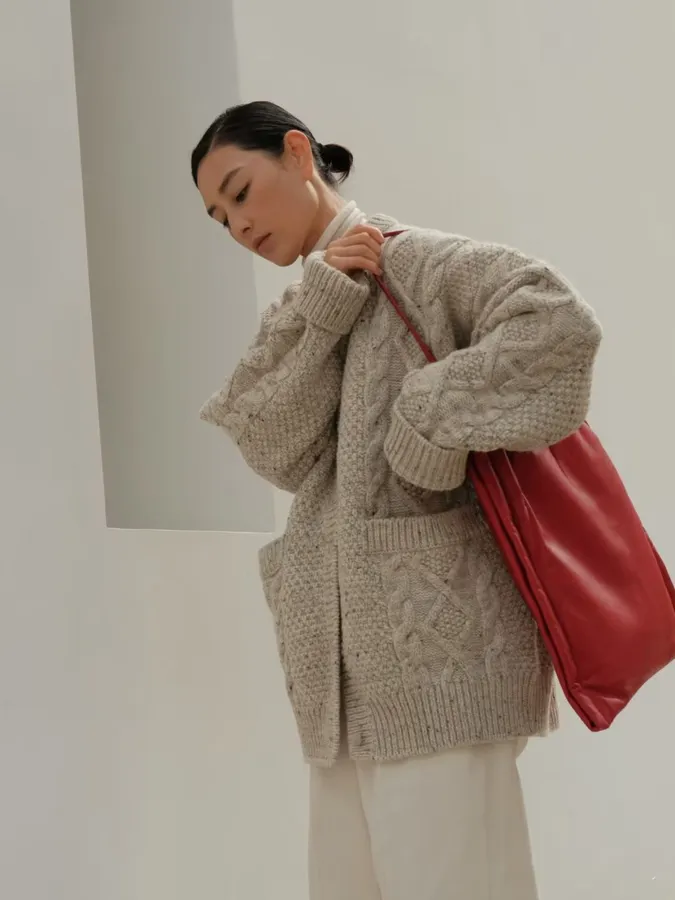 Carven Relaxed V-neck knit sweater in As Shown, product view 03