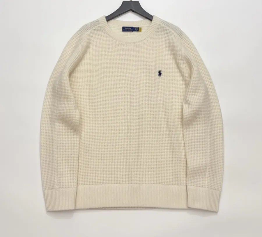 Polo Ralph Lauren Ivory Waffle-Knit Crew-Neck Sweater in Ivory, product view 01