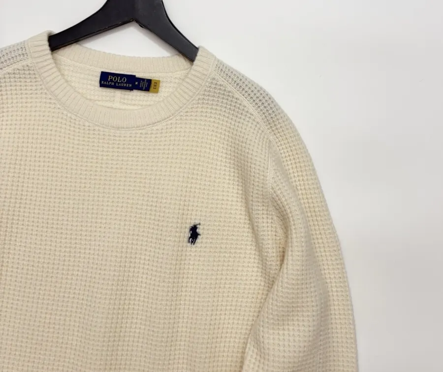 Polo Ralph Lauren Ivory Waffle-Knit Crew-Neck Sweater in Ivory, product view 02