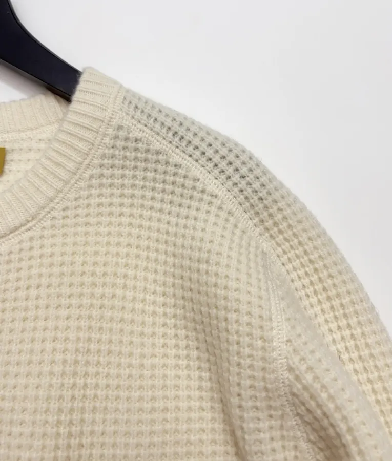 Polo Ralph Lauren Ivory Waffle-Knit Crew-Neck Sweater in Ivory, product view 03