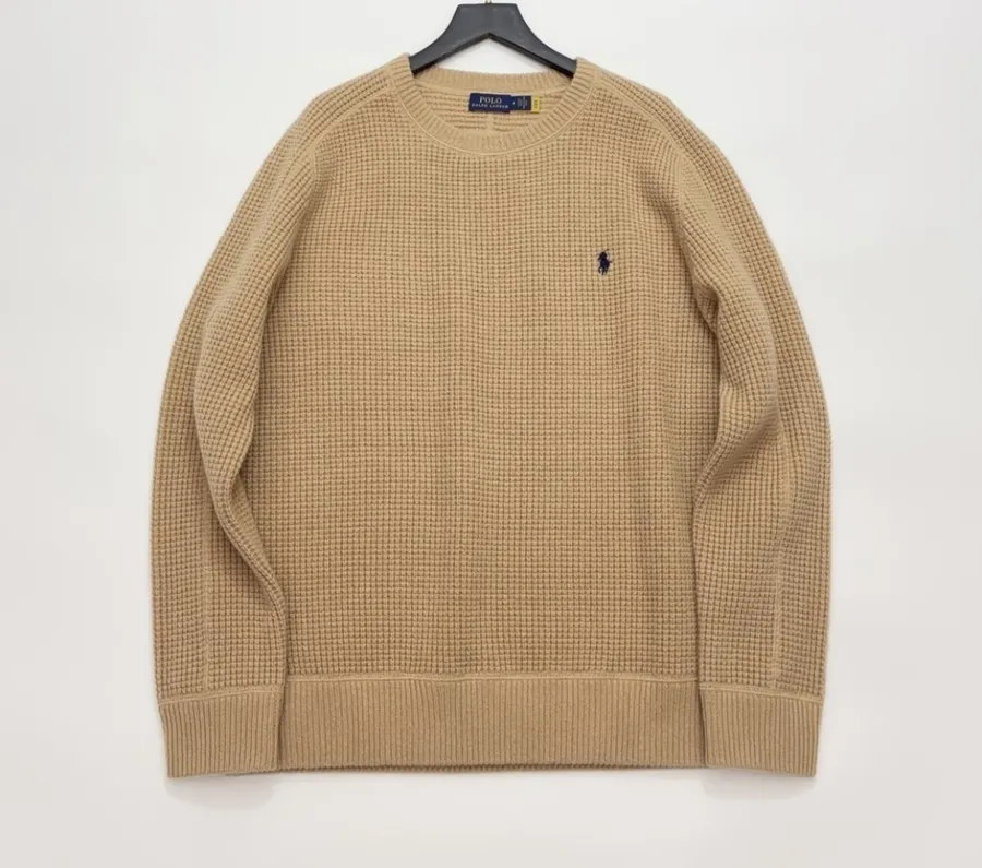 Polo Ralph Lauren Camel Waffle-Knit Crew-Neck Sweater in Camel, product view 01