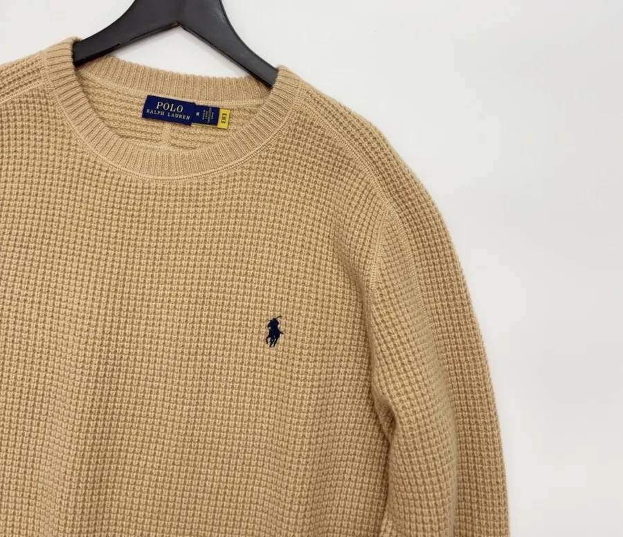 Polo Ralph Lauren Camel Waffle-Knit Crew-Neck Sweater in Camel, product view 02