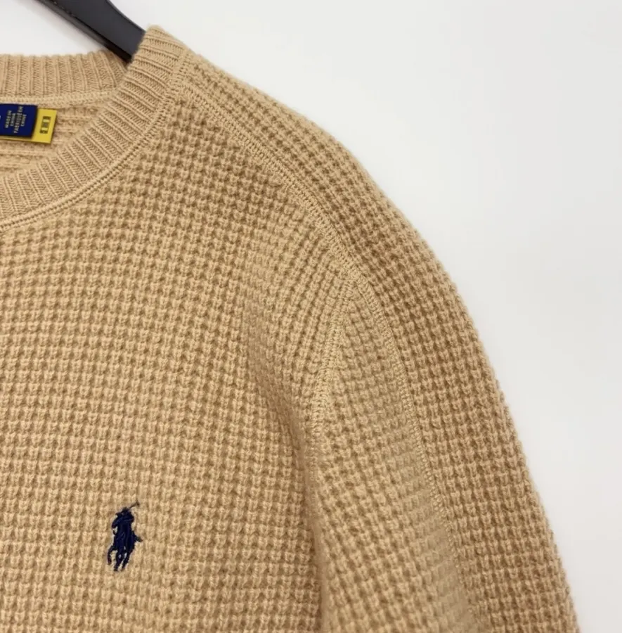 Polo Ralph Lauren Camel Waffle-Knit Crew-Neck Sweater in Camel, product view 03