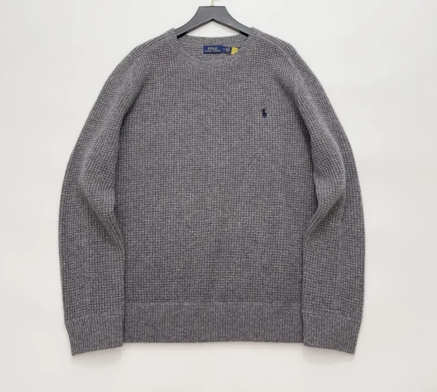 Polo Ralph Lauren Grey Waffle-Knit Crew-Neck Sweater in Grey, product view 01