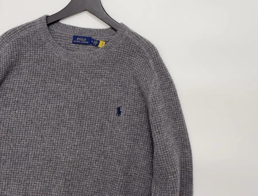 Polo Ralph Lauren Grey Waffle-Knit Crew-Neck Sweater in Grey, product view 02