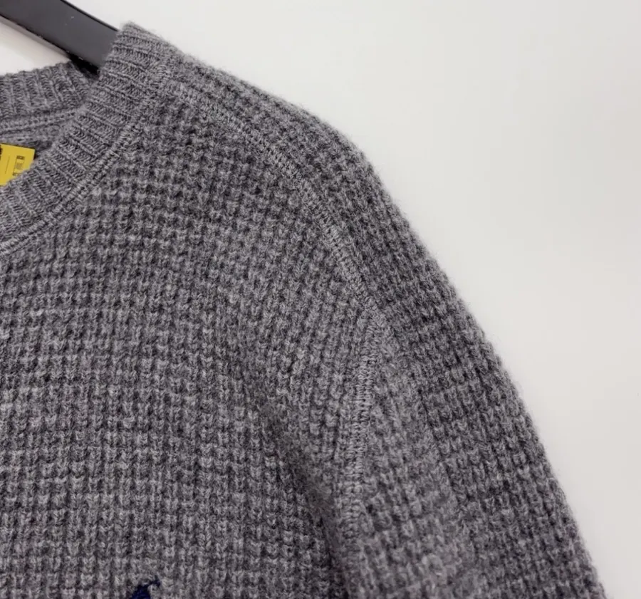 Polo Ralph Lauren Grey Waffle-Knit Crew-Neck Sweater in Grey, product view 03