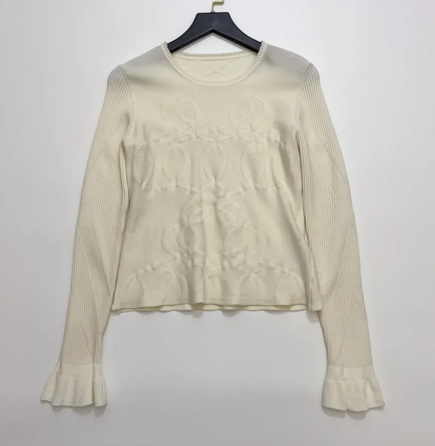 Jacquard Ruffled Fitted Knit Top in As Shown, product view 04