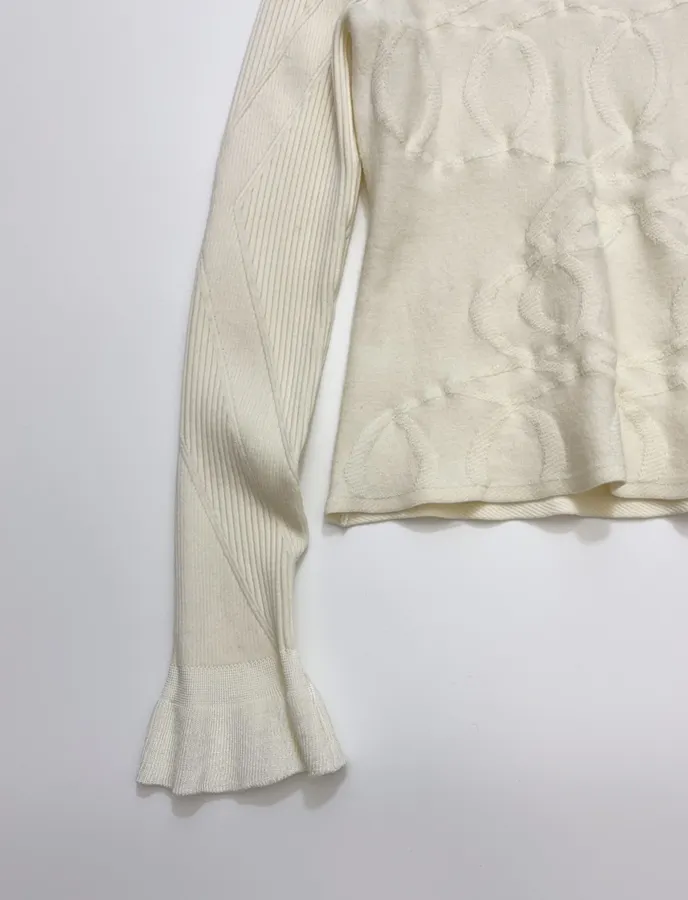 Jacquard Ruffled Fitted Knit Top in As Shown, product view 12