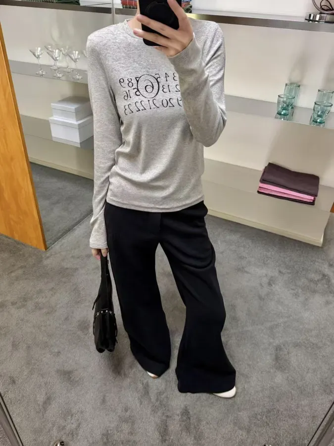 Letter-Print Stretch Crew-Neck Long-Sleeve T-Shirt in As Shown, product view 01