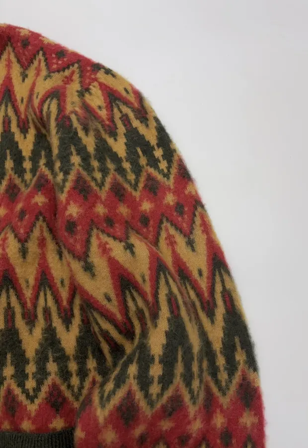 Retro Jacquard Geometric Contrast V-Neck Mohair Jacket in As Shown, product view 06