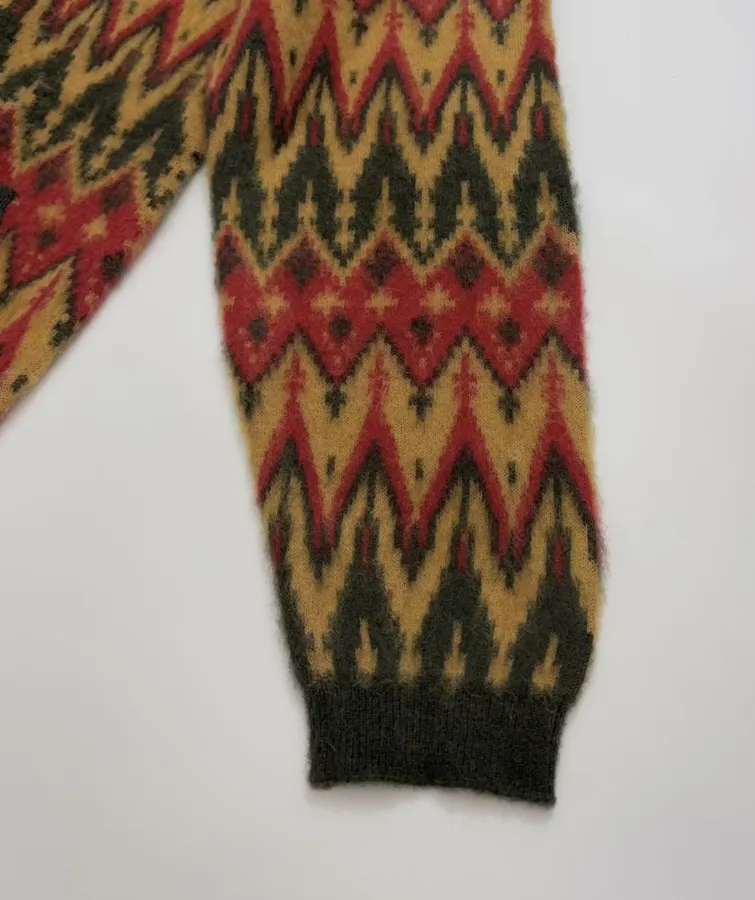 Retro Jacquard Geometric Contrast V-Neck Mohair Jacket in As Shown, product view 07