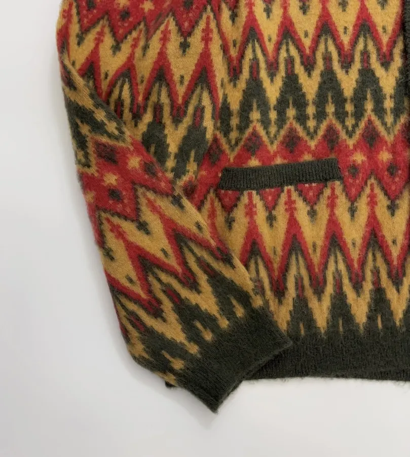 Retro Jacquard Geometric Contrast V-Neck Mohair Jacket in As Shown, product view 09