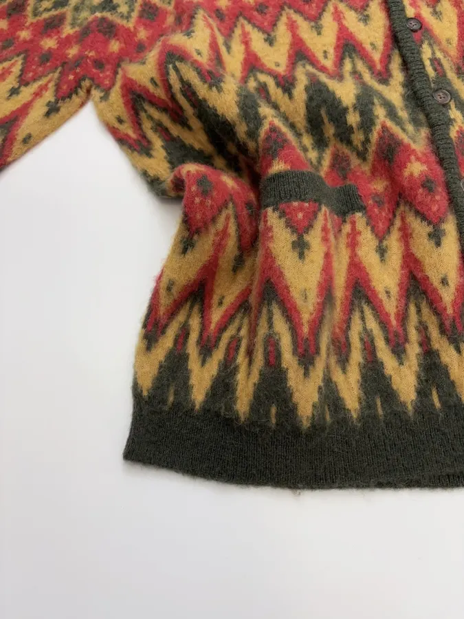 Retro Jacquard Geometric Contrast V-Neck Mohair Jacket in As Shown, product view 10
