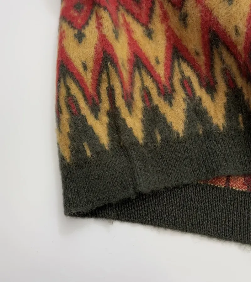 Retro Jacquard Geometric Contrast V-Neck Mohair Jacket in As Shown, product view 11
