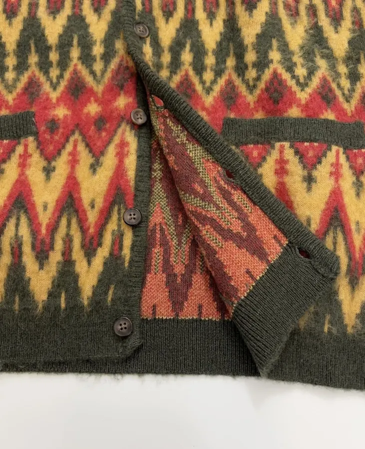 Retro Jacquard Geometric Contrast V-Neck Mohair Jacket in As Shown, product view 13