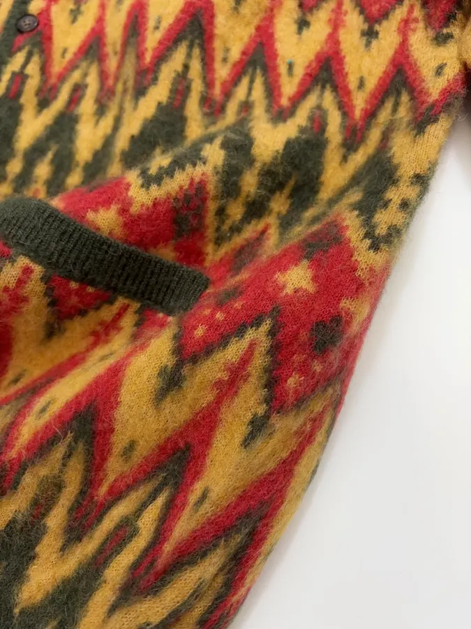 Retro Jacquard Geometric Contrast V-Neck Mohair Jacket in As Shown, product view 14