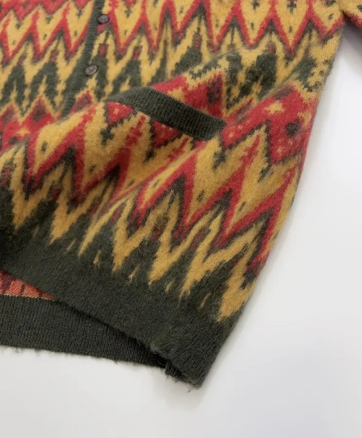 Retro Jacquard Geometric Contrast V-Neck Mohair Jacket in As Shown, product view 15