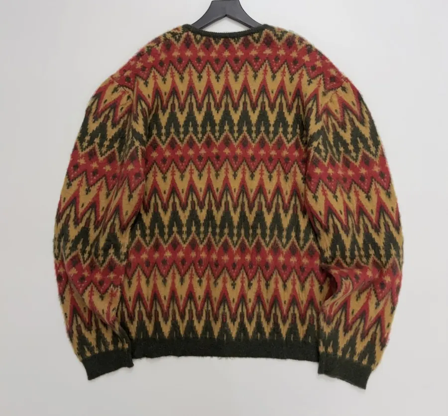 Retro Jacquard Geometric Contrast V-Neck Mohair Jacket in As Shown, product view 16