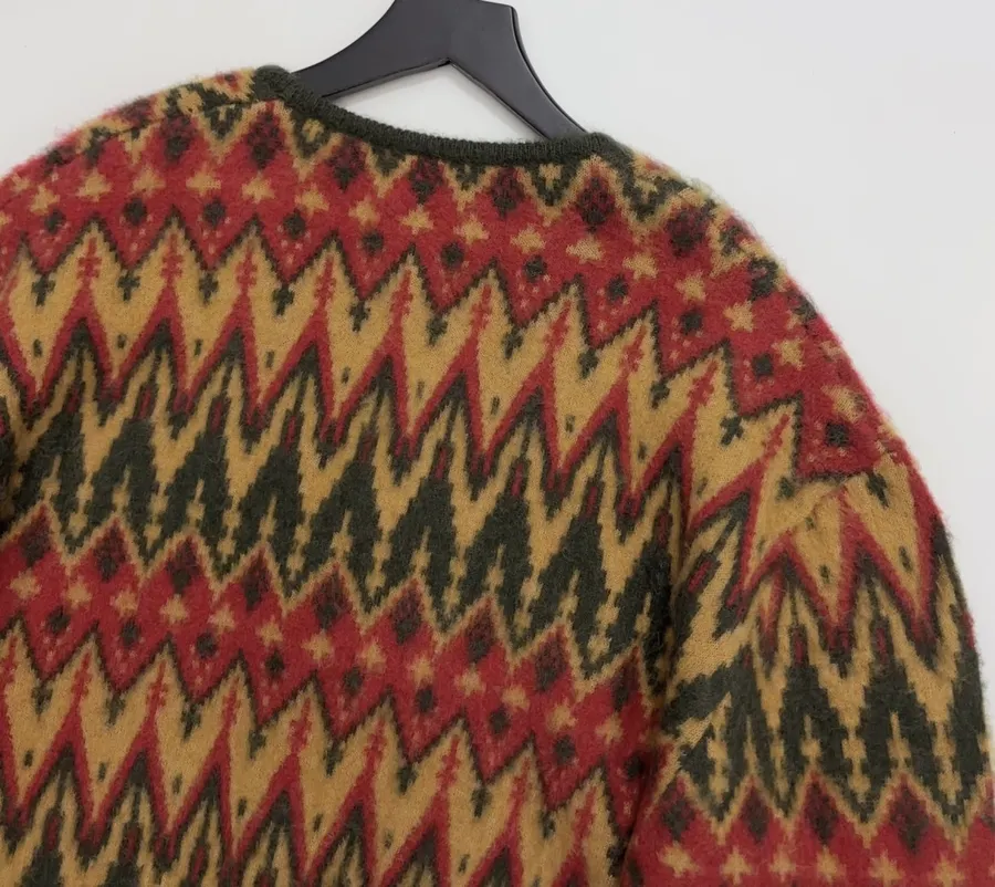 Retro Jacquard Geometric Contrast V-Neck Mohair Jacket in As Shown, product view 17