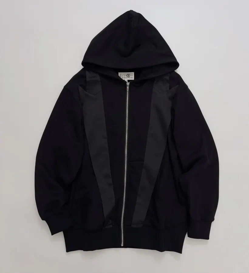 MM6 Maison Margiela 黑色拼接面料 连帽宽松拉链外套，黑色，商品图 2