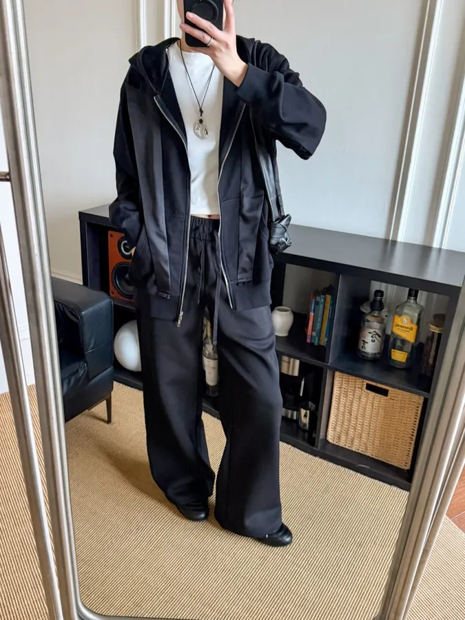 MM6 Maison Margiela 黑色拼接面料 连帽宽松拉链外套，黑色，商品图 20