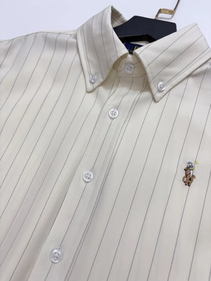 Polo Ralph Lauren 米白色细条纹宽松衬衫，象牙白，商品图 4