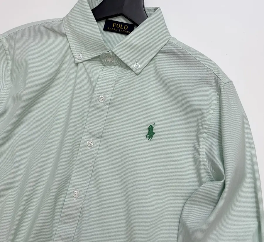 Polo Ralph Lauren Mint Pinstripe Relaxed Shirt in Mint, product view 02
