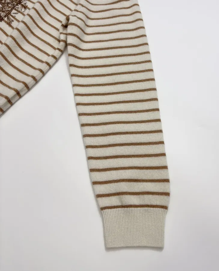 Star-pattern striped round-neck long-sleeve knit top in As Shown, product view 07