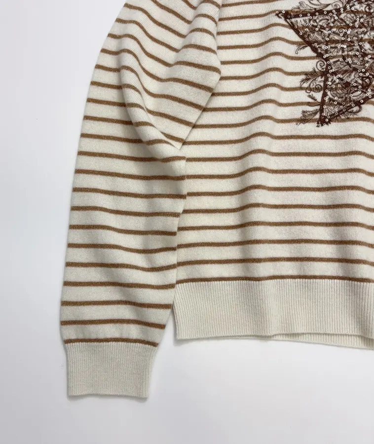 Star-pattern striped round-neck long-sleeve knit top in As Shown, product view 09