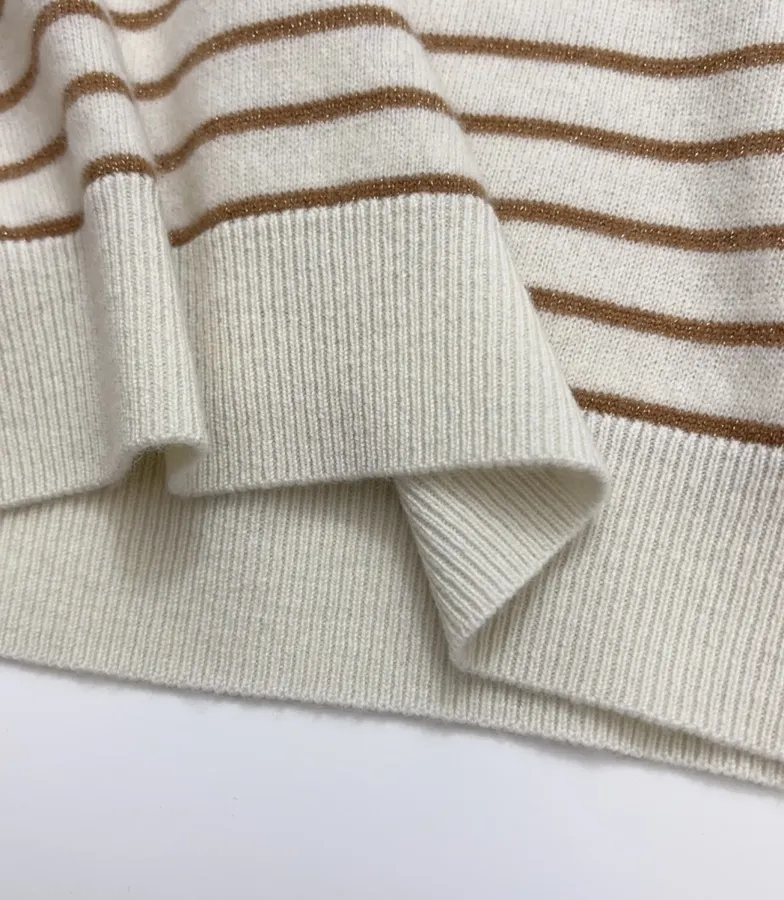 Star-pattern striped round-neck long-sleeve knit top in As Shown, product view 12