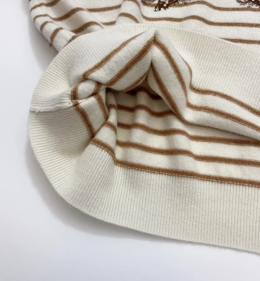 Star-pattern striped round-neck long-sleeve knit top in As Shown, product view 13