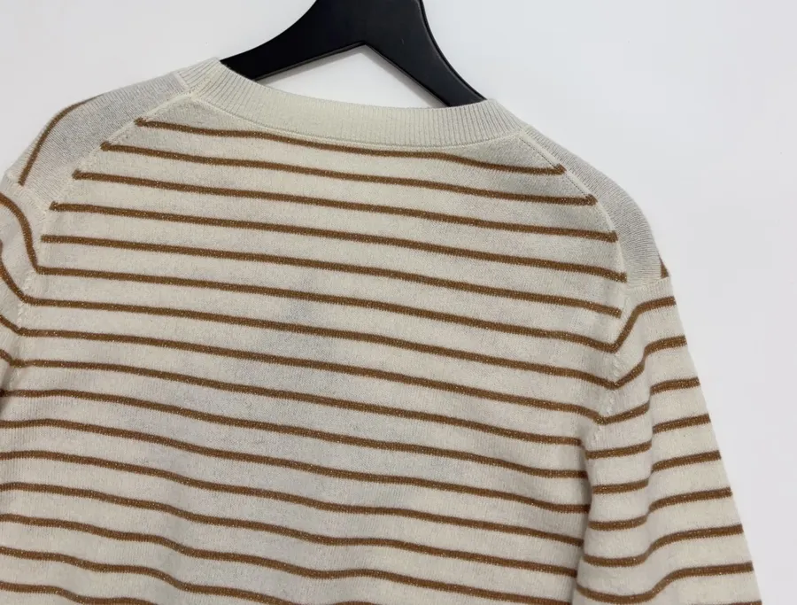 Star-pattern striped round-neck long-sleeve knit top in As Shown, product view 16