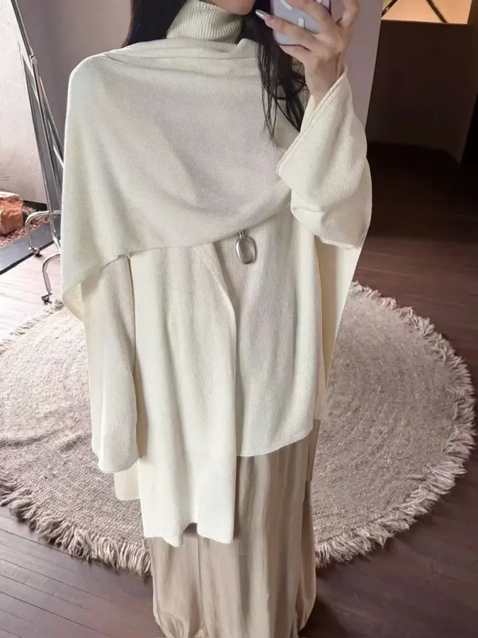 RUOHAN Ivory High-Neck Relaxed Long-Sleeve Top in Ivory, product view 02