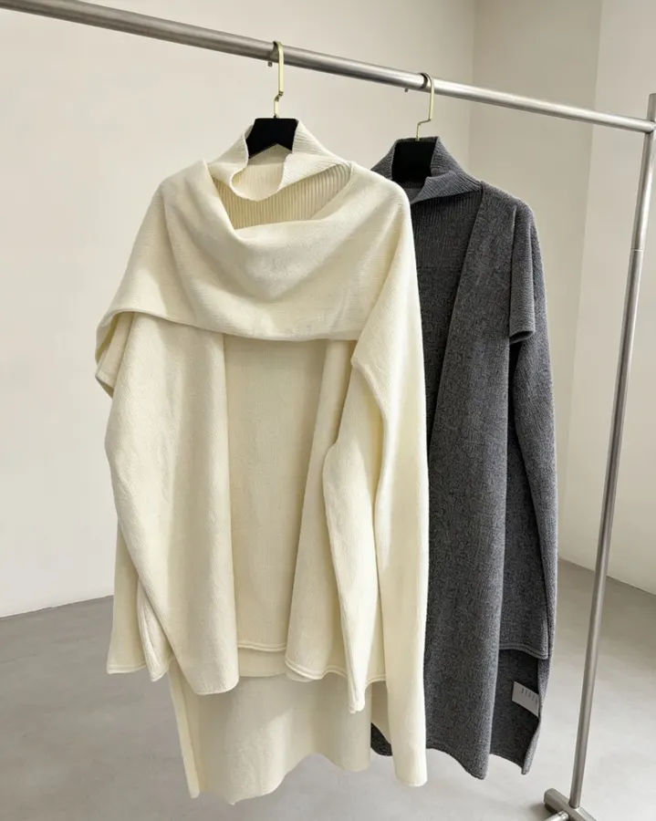 RUOHAN Ivory High-Neck Relaxed Long-Sleeve Top in Ivory, product view 19