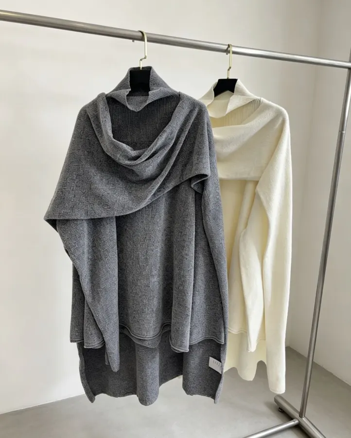 RUOHAN Ivory High-Neck Relaxed Long-Sleeve Top in Ivory, product view 20