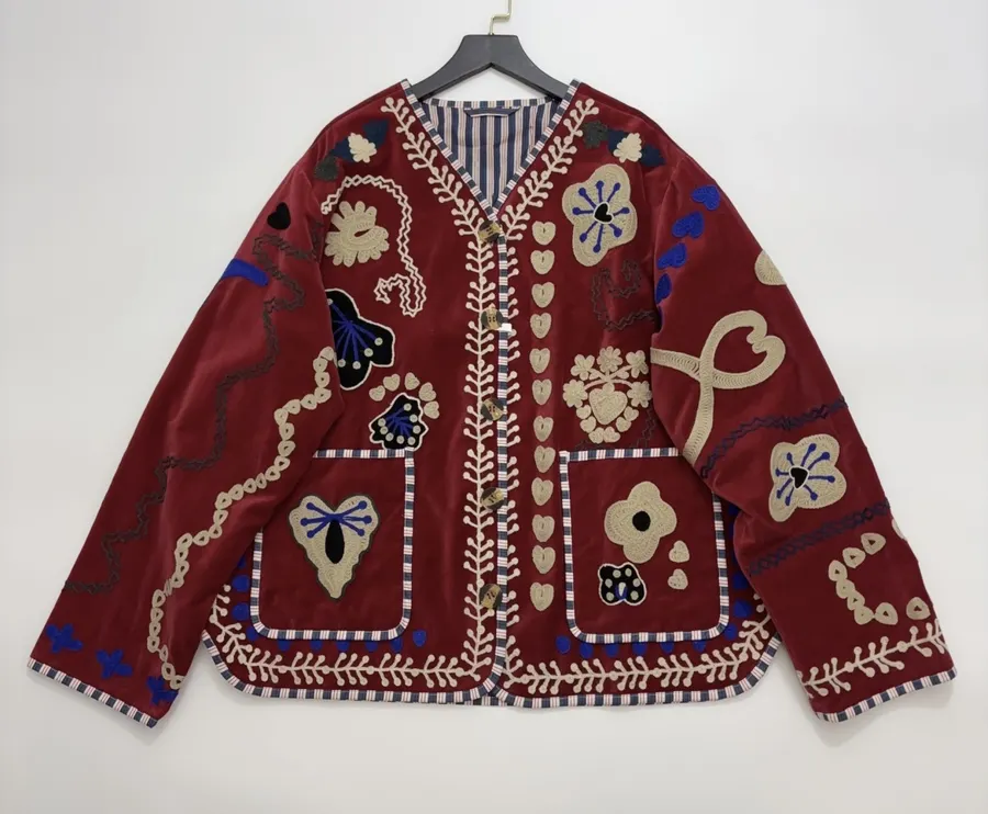 Velvet appliqué 3D-embroidered structured blazer with striped lining in As Shown, product view 01