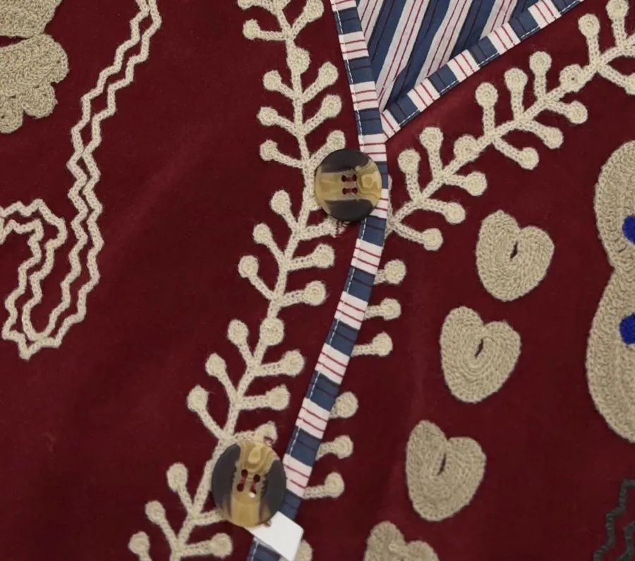 Velvet appliqué 3D-embroidered structured blazer with striped lining in As Shown, product view 05
